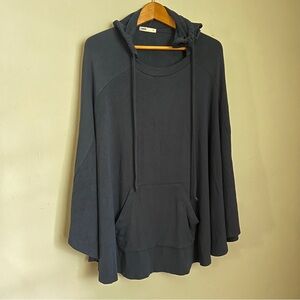 Capote Navy Hooded Sweatshirt Poncho Size Medium USA Made Bamboo Rayon